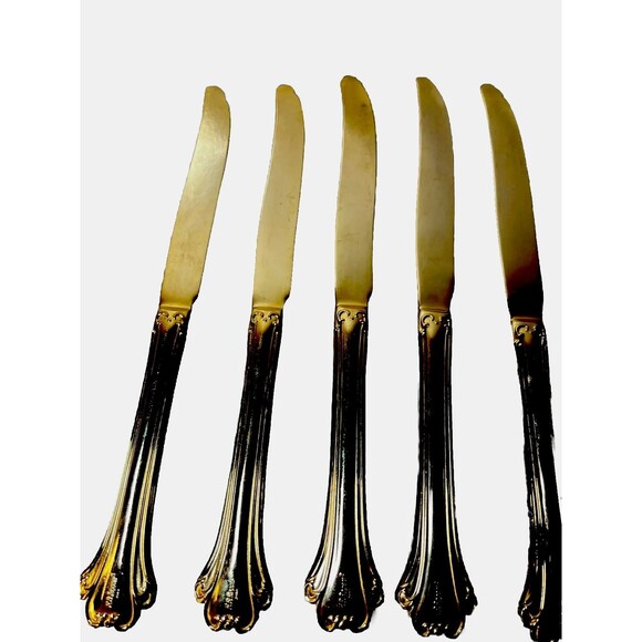 FB Rogers Golden Plated Electroplate American Chipendale Flat 5 Butter Cutters - Picture 8 of 14